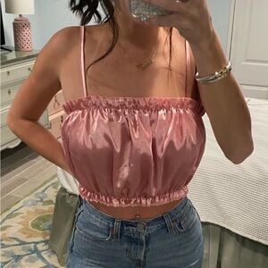 Pink satin crop tank top